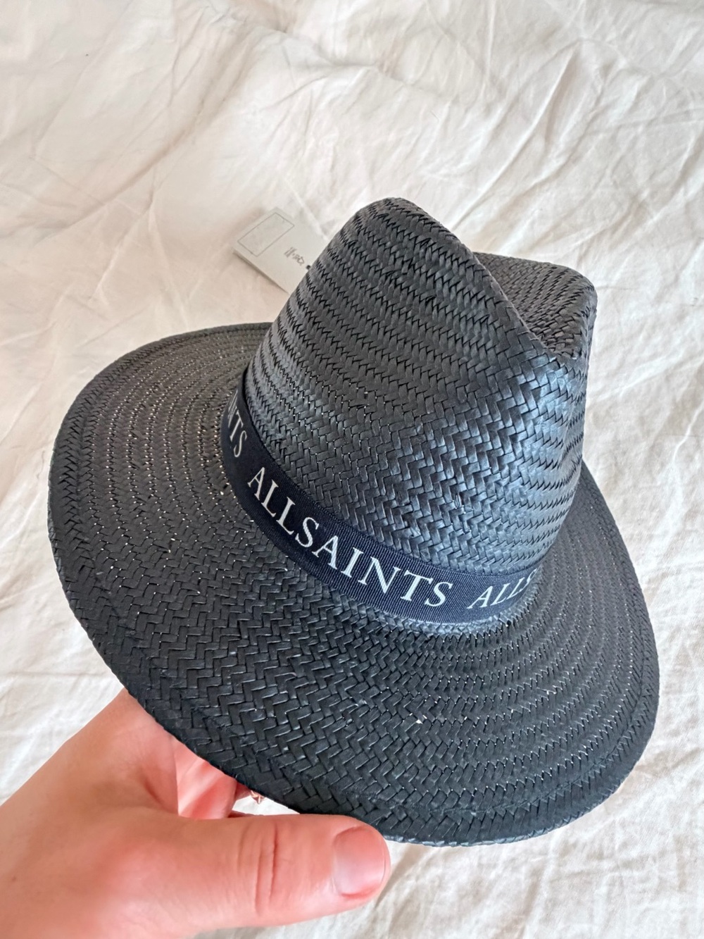 All Saints Black Woven Fedora with Branded Band